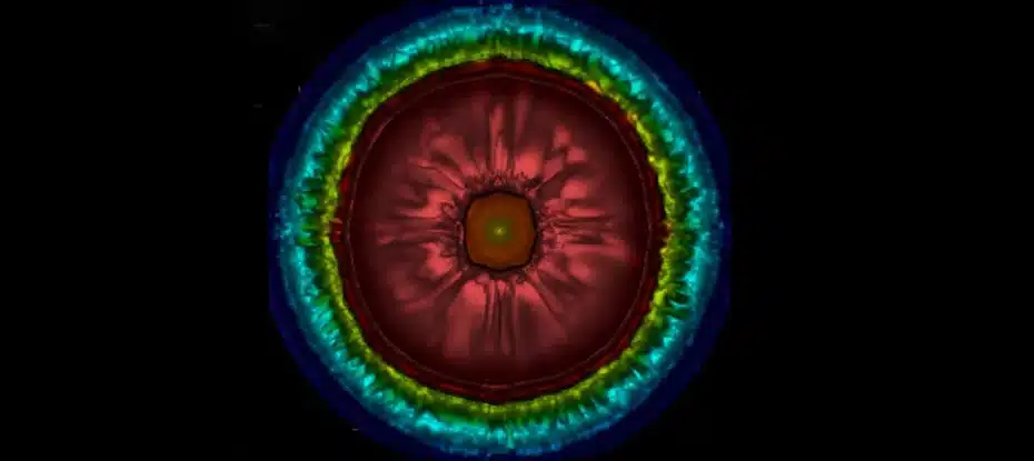 Este modelo 3D de uma supernova exótica foi criado por supercomputadores