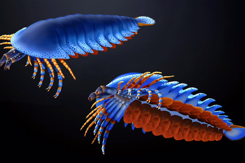 Reconstrução artística do artrópode cambriano Megachelicerax cousteaui